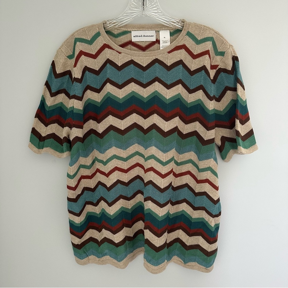 Alfred Dunner Vintage Chevron Colorful Lightweight Sweater Tshirt XL